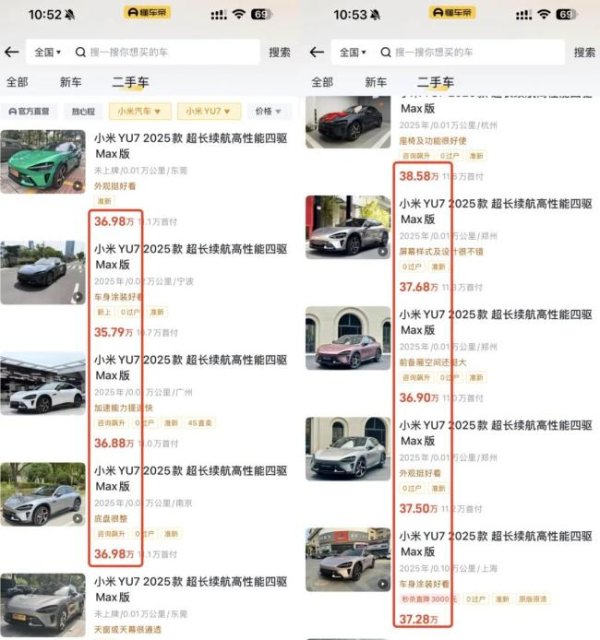 在线配资交易网址 近百台小米YU7流入二手车市场，车商称现车当天提普遍加价1万多