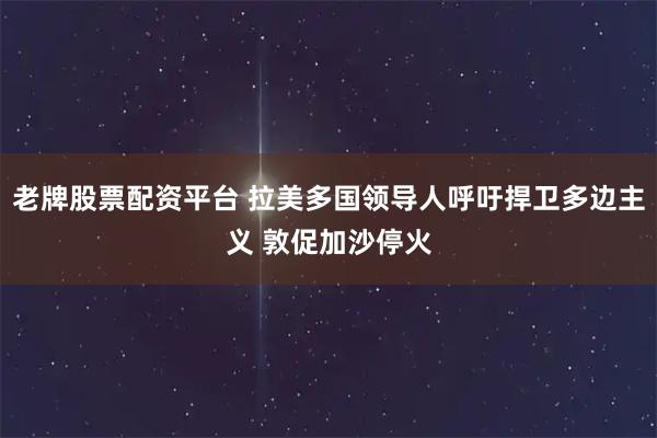 老牌股票配资平台 拉美多国领导人呼吁捍卫多边主义 敦促加沙停火